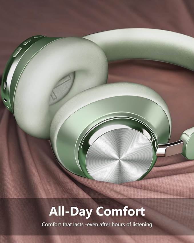 Wentronic Y03 Bluetooth Headphones Wireless Active Noise Cancelling Over Ear Headphones 48 Hours Playtime High Sound Quality 6 EQ Music Mode Headphones with Soft Ear Cushion - Green
