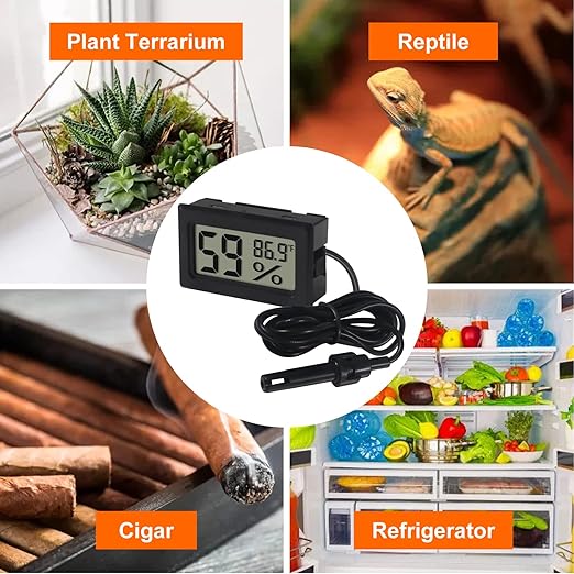 2 Pack Mini Digital Thermometer Hygrometer with Probe Indoor Temperature Humidity Meter Gauge LCD Fahrenheit Display Hygrometer Thermometer Gauge for Incubator, Humidor,Greenhouse