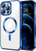 Hython Magnetic Clear for iPhone 12 Pro Max Case with Camera Lens Protector [Compatible with MagSafe] Plating Edge Slim Soft TPU Cover Protective Phone Case for iPhone 12 Pro Max 6.7", Deep Blue