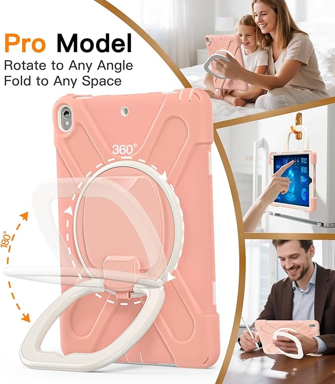 BATYUE case for iPad Air 3rd Gen 2019 & iPad Pro 10.5" 2017, Heavy Duty Rugged Protective Cover with 360° Swivel Stand, Shoulder Strap & Pencil Holder - for Business, Outdoor, Kids - Rose Gold