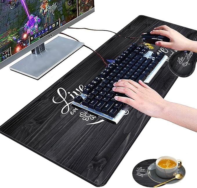 3 Piece Mouse Pad Set with Stitched Edge Large Anti-Slip Mouse Pad Desk Pad Keyboard Pad + Wrist Rest Pad + Coaster, Memory Foam Wrist Rest for Office/Home - Live Laugh Love
