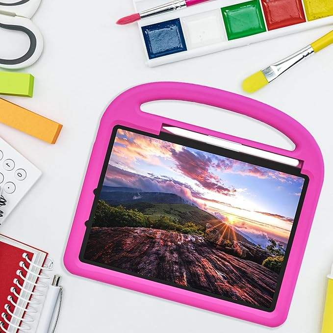 Kids Case for Apple iPad Air 11 inch M3/M2 & iPad Pro 11 inch M5/M4 (2025/2024) with Pencil Holder/Handle/Kickstand Lightweight Soft EVA Foam Shockproof Stand Girls Boys Cover, Pink Bird