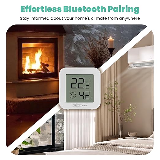 Bluetooth Thermometer Hygrometer, Indoor Temperature Humidity Sensor with Electronic Ink Display, App Notification Alert, Free Data Storage Export, Digital Remote Monitor for Bedroom