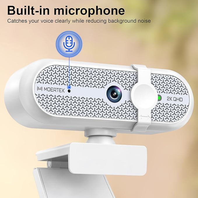 2K Webcam for PC, Webcam with Microphone and Tripod, Auto Light Correction, USB Camera Plug and Play, 90° Wide FOV, Privacy Cover, Works with Skype, Zoom, Meet, Teams, PC, Laptop, Mac, Tablet