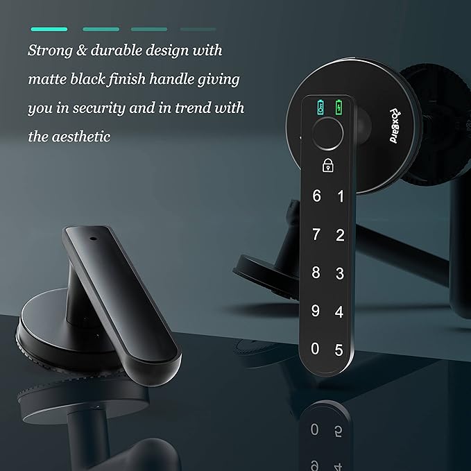 Foxgard Smart Fingerprint Door Lock, Biometric Door Lock, Electronic Door Knob with Keypad,Smart Door Knob with 100 Fingerprints, 50 Codes for Home,Bedroom, Office(Round)
