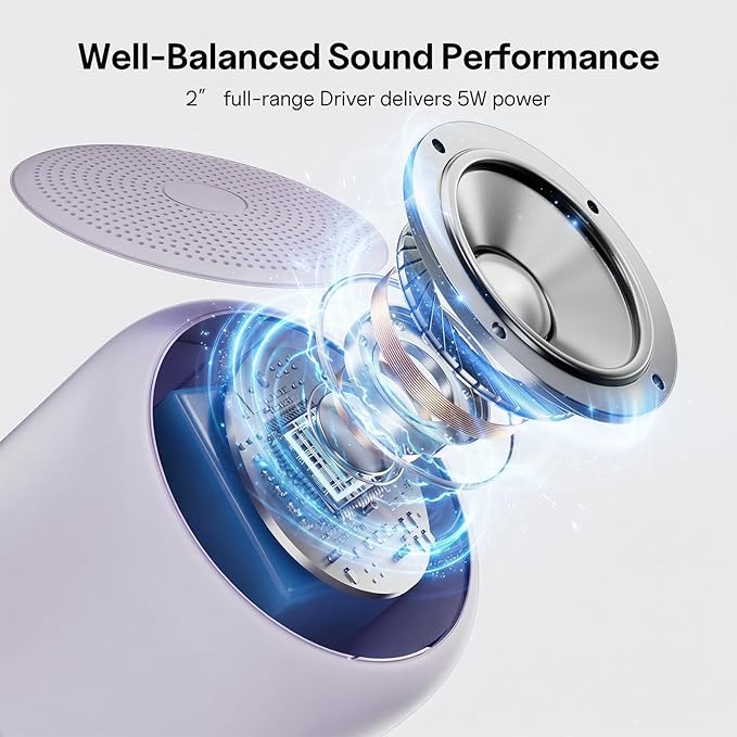 Bobtot Portable Bluetooth Speakers with Strap Easy to Carry, Wireless IPX5 Waterproof Mini Speaker with Loud Stereo Sound, 20 Hours Playtime, Rechargeable Battery, Built-in Microphone, Purple