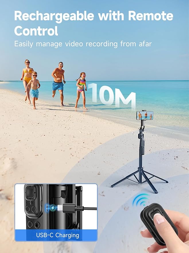 Rollei Auto Face Tracking Tripod, Smartphone Gimbal Stabilizer 64'' Selfie Stick Tripod Holder 360° Rotation for iPhone/Android Stand for Filming Streaming Tiktok Video Vlog