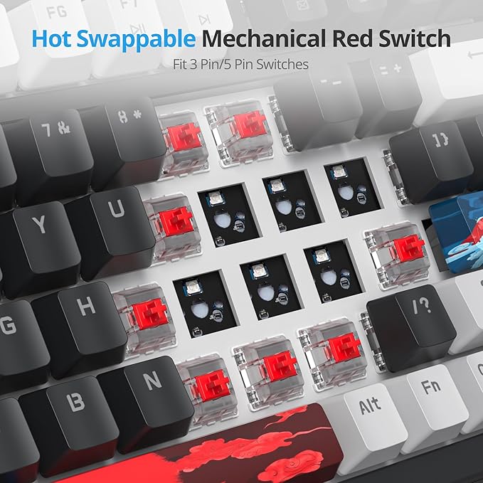 Wired Creamy Gaming Keyboard with Number Pad, 96% Hot-swappable Mechanical Keyboard, Full Layout Custom Keyboard Gasket Mounted with Red Switch Knob Control(Black)
