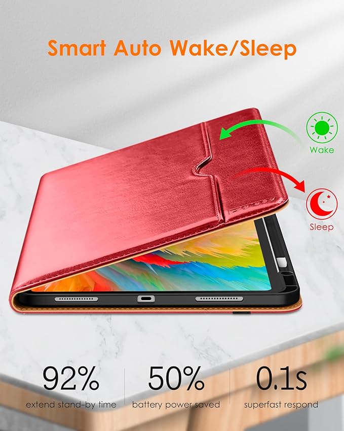 DTTO for iPad Pro 13 inch Case (M5/M4) 2025/2024, Premium Leather Business Folio Stand Cover with Pencil Holder - Auto Wake/Sleep & Multiple Viewing Angles, Built in Hand Strap & Pocket, Red