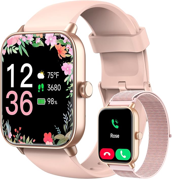 Smart Watches for Women, 1.85" Alexa Fitness Trackers with Call & SMS, Heart Rate, SpO2, Stress & Sleep Monitor, IP68 Waterproof Smartwatch for Android iPhone Samsung etc., 100+ Sports Modes, 2 Bands