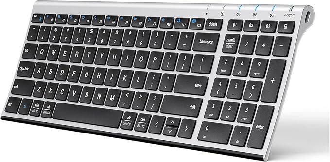 iClever BK10 Bluetooth Keyboard, Wireless Rechargeable Ultra-Slim Keyboard with Long Battery Life, Compatible with iOS, Android, Windows, Mac for iPad, Tablet, Laptop, PC, Phone (Silver Black)
