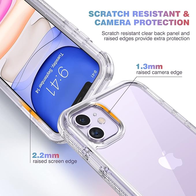 Diaclara Compatible with iPhone 11 Case, Full Body Rugged with Built-in Touch Sensitive Anti-Scratch Screen Protector, Soft TPU Bumper Case Clear Compatible with iPhone 11 6.1" (Crystal Clear)