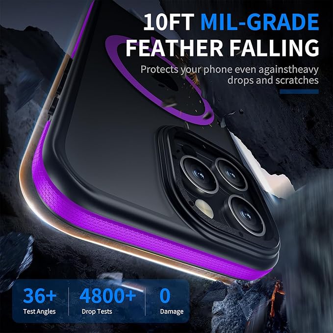 Strong Magnetic for iPhone 16 Pro Max case [10Ft Military-Grade Protection] Compatible with fit MagSafe Shockproof Slim Thin Cover case for iPhone 16 Pro Max 6.9 inch, Bumper Purple