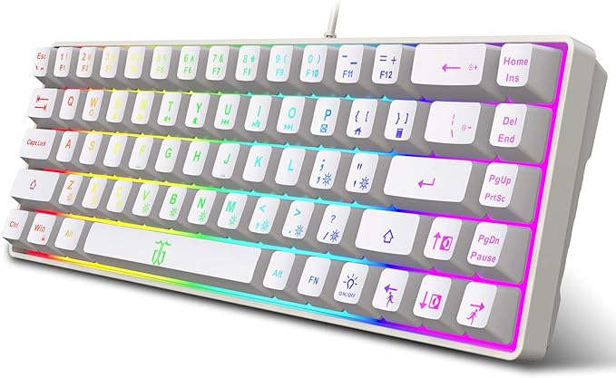 Snpurdiri 60% Percent Gaming Keyboard, Compact RGB Backlit Ergonomic Small Mini Keyboard for Windows, PC, Laptop, Gaming (68 Keys, White)