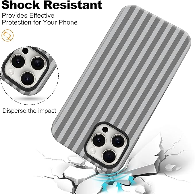 Magnetic for iPhone 13 Pro Case Cute Stripes Phone Case, Shockproof Slim TPU and Hard PC Protective Phone Cover Compatible with MagSafe Designed for Women Girls, Gray