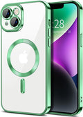 Hython Magnetic Clear for iPhone 14 Case with Camera Lens Protector [Compatible with MagSafe] Luxury Plating Edge Slim Soft TPU Cover Protective Phone Case for iPhone 14 6.1", Light Green