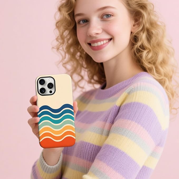 Magnetic for iPhone 15 Pro Case Cute Stripes Phone Case, Shockproof Slim TPU and Hard PC Protective Phone Cover Compatible with MagSafe Designed for Women Girls,Retro Wave