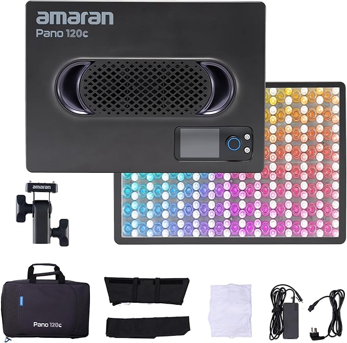 Amaran Pano 120c Kit Led Video Panel Light 120W RGBWW Full Color Lights,CCT 2,300K-10,000K,12 Lighting Efects,App Control,Support USB-C PD,with Softboxes and Carrying Case (Charcoal)