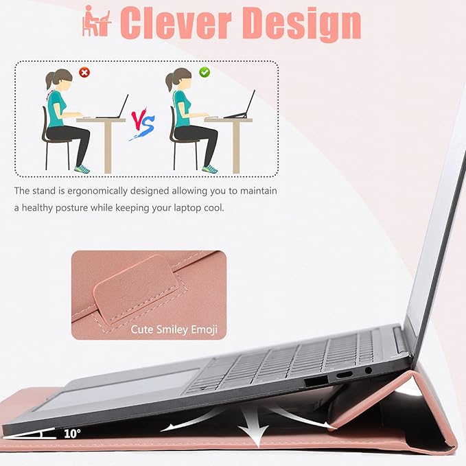 HYZUO 15-16 Inch Laptop Case Bag Sleeve with Stand Feature for MacBook Pro 16 M5/M4/M3/M2/M1 Pro/Max 2026-2019, XPS 15, MacBook Pro 15 2015-2012, Samsung Galaxy Book Flex 15, Pink