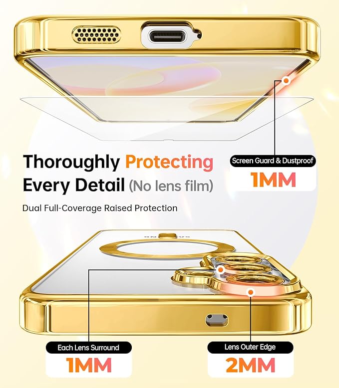 Meifigno Case Designed for Samsung Galaxy S25 6.2 inch, [Compatible with MagSafe] [2X HD Screen Protectors] [Glitter Card & Wrist Strap] Surround Lens Protection Case for Samsung Galaxy S25, Gold