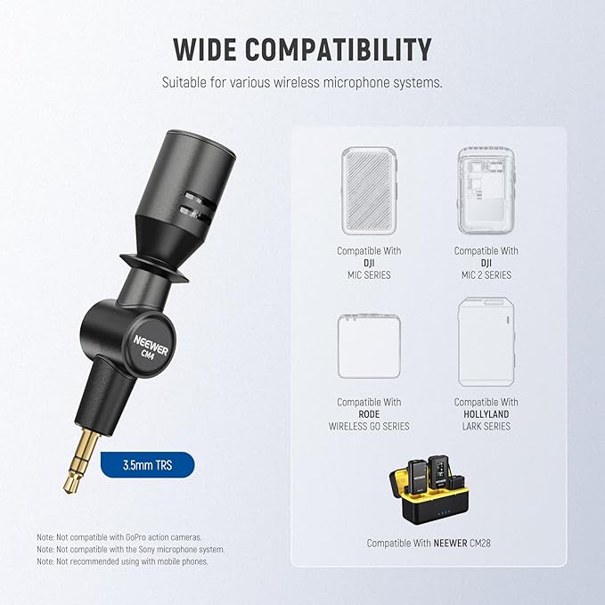 NEEWER 3.5mm TRS Omnidirectional Mini Microphone for DSLR Camera Recorder Vlog Podcast Interview, Compatible with Rode Wireless GO II DJI Mic CM28 CM31 Transmitter, CM4