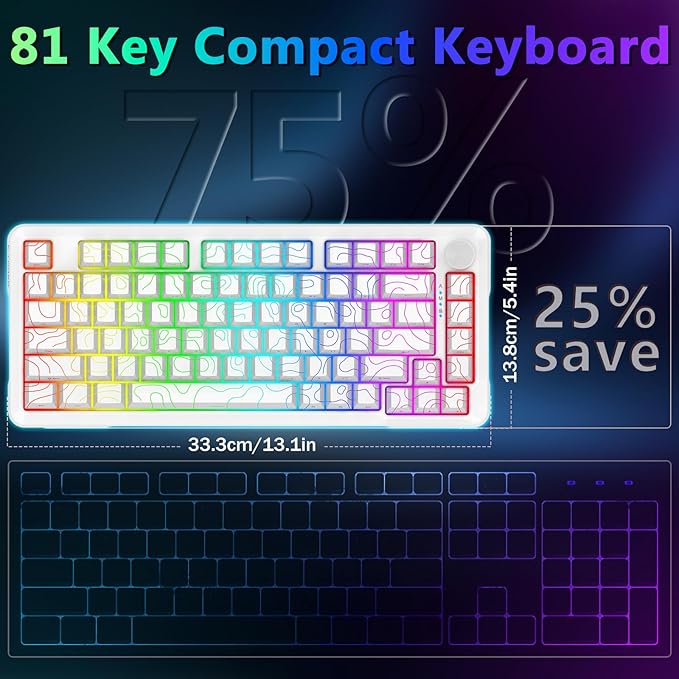 E-YOOSO Wired Creamy Mechanical Keyboard, RGB Backlit, Hot Swappable Pre-lubed Linear Switches, Gasket Structure, Knob Control, 75% Portable Compact Custom Gaming Keyboard, White