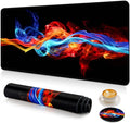 Large Gaming Mouse Pad with Coaster, Desk Matt for Desktop, Desk Pad, Mouse Pads Mat, Stitched Edges Big Extended Mousepad for Computer Keyboard Laptop Office Decor, 31.5'' x15.6''-Ice and Fire