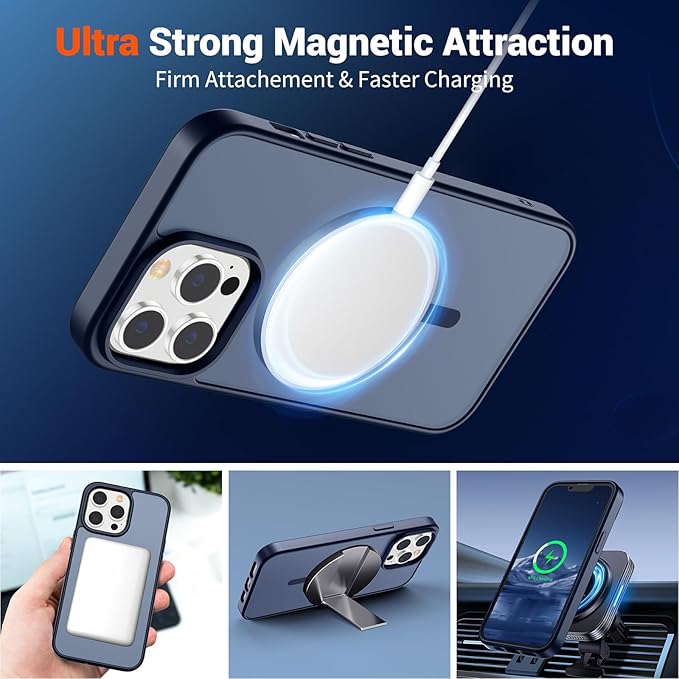 SUPFINE Magnetic for iPhone 13 Pro Case (Compatible with MagSafe) (Military Grade Drop Protection) Translucent Matte Shockproof Phone Cover,Dark Blue