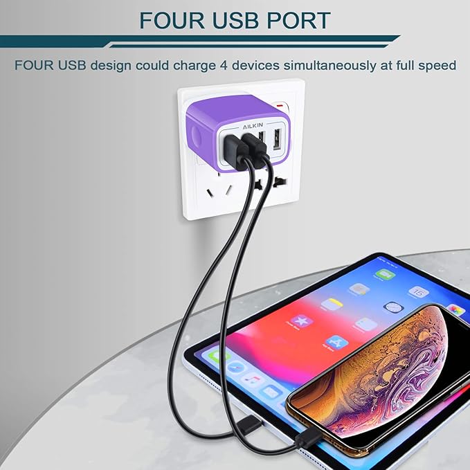 USB Wall Charger, Charging Block, AILKIN 2-Pack 4.8A/5V 4 Port USB Plug Power Travel Brick Adapter for iPhone, iPad, Samsung Galaxy, Moto, Kindle Fire, Headphones, Doorbell Android Phone Box Cube