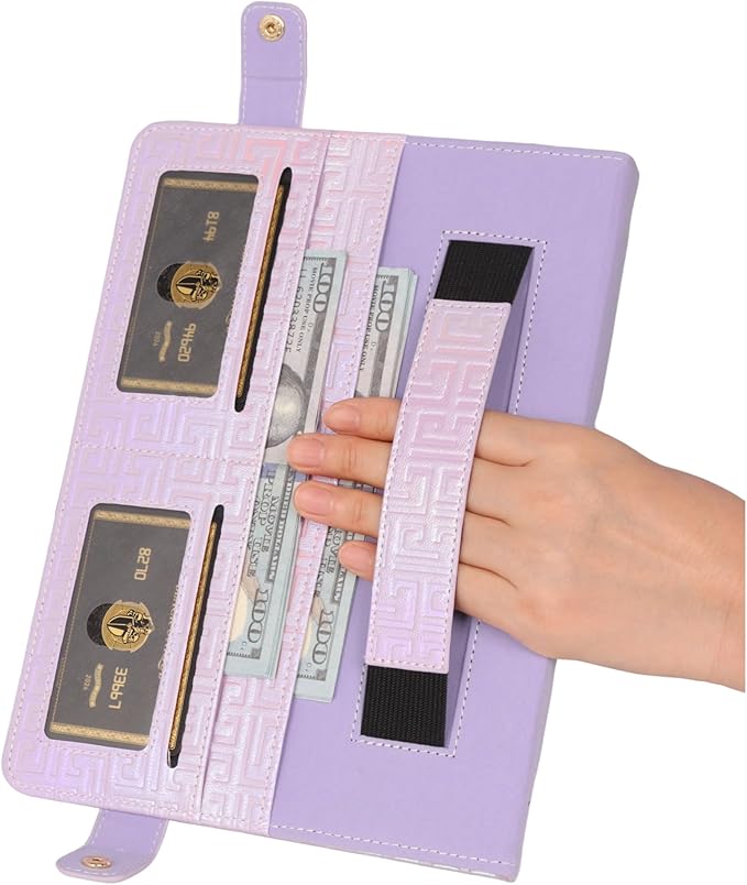 Shiny Case for iPad 9th 8th 7th Gen 10.2"/iPad Air 2019/iPad Pro 10.5, Techcircle Crossbody Iridescent Folio Stand Wallet Case with Pencil Holder+Card Slots+Hand Strap+Shoulder Strap, Shiny Lilac