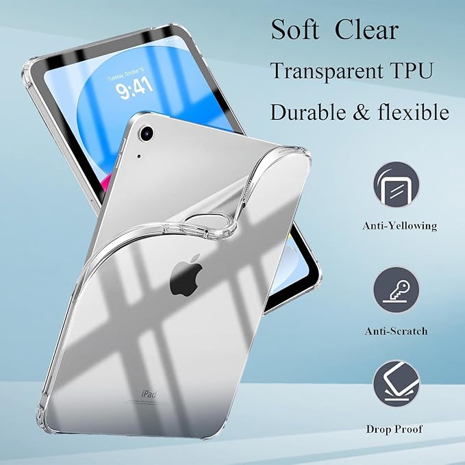 for iPad (A16) 11th Generation Case 11 inch 2025/iPad 10th Generation Case 10.9 inch 2022, UUcovers Clear Transparent Soft TPU Back Cover Shockproof Silicone Bumper Anti-Yellow Corner Protective Shell