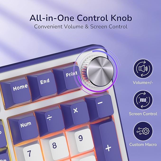 RK ROYAL KLUDGE S104 Wireless Mechanical Keyboard w/Screen & Knob, Tri-Mode 101 Keys Full Size Top Mount RGB Gaming Keyboard BT/2.4G/USB-C, 8000mAh Battery, Web Driver, Hot Swap Custom Linear Switch
