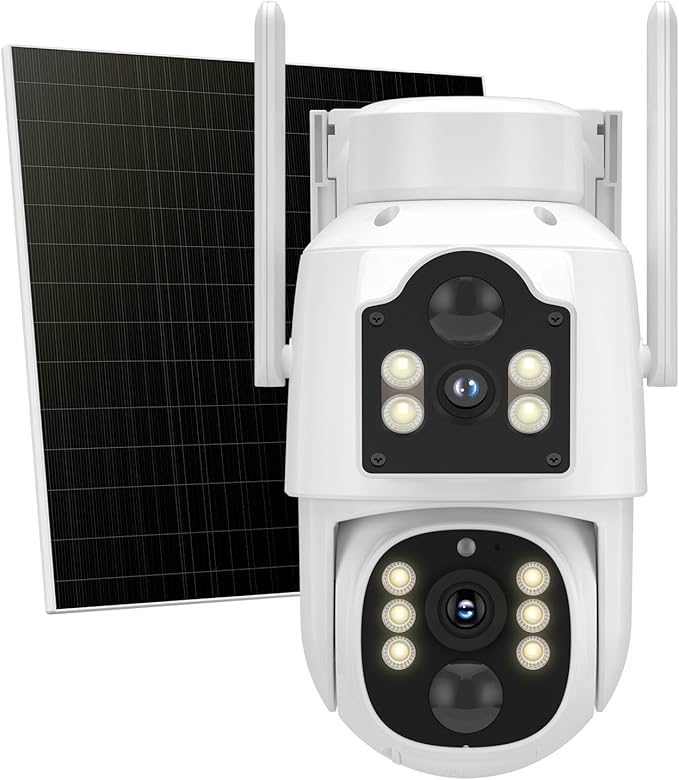 Hiseeu Wireless Solar Camera Outdoor 4MP Dual Lens, Wireless Home Security Camera 5G & 2.4G WiFi Pro, 360° PTZ, Motion Detection, Color Night Vision, IP66, 2-Way Audio, Auto Tracking, No Subscription
