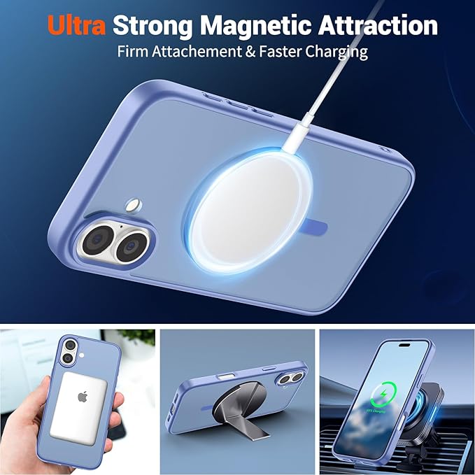 SUPFINE Magnetic for iPhone 16 Case (Compatible with MagSafe) (Military Grade Drop Protection) Slim Translucent Matte Shockproof Phone Cover,Blue Purple