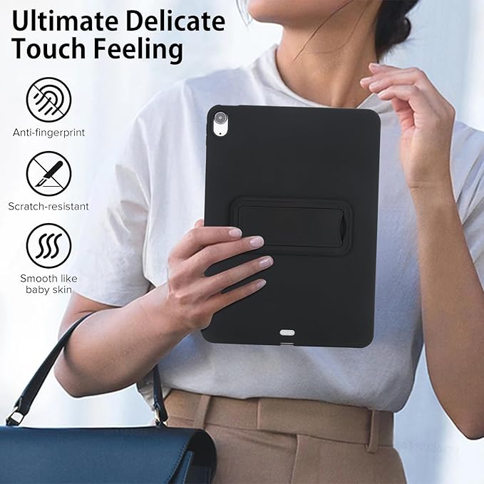 for iPad Air 11-inch M4/M3/M2 (2026/2025/2024) Case, Shockproof Protective Back Cover with Kickstand Slim Shell for Women Men, Black