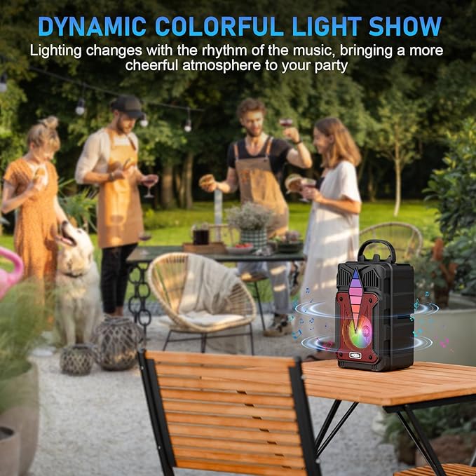Portable Bluetooth Speaker with Voice-Controlled RGB Multi-Color Rhythm Lights, Supports TWS/USB/TF/FM/AUX, Suitable for Home Party or Outdoors (Red)