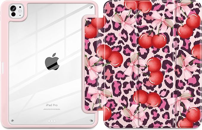 Case for iPad Pro 13 inch (M5) 2025 (M4) 2024 Release with Pencil Holder - Aesthetic Cute Design Trifold Cover with Soft TPU Bumper Clear Back Auto Sleep/Wake for Girls Women, Leopard Print