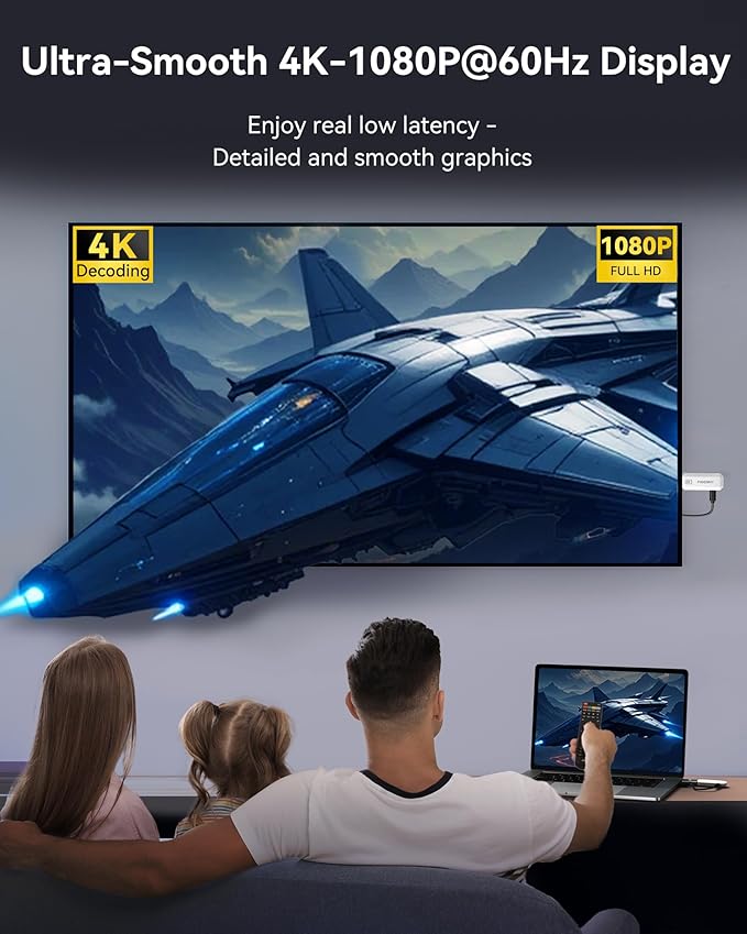 Wireless HDMI Transmitter and Receiver 4K Decode 1080P Output Ultra Low Latency, Plug&Play 2.4G/5G Portable Extender, 165FT HD Display Adapter for TV Box/PC/Laptop/Projector/DV/Camera White