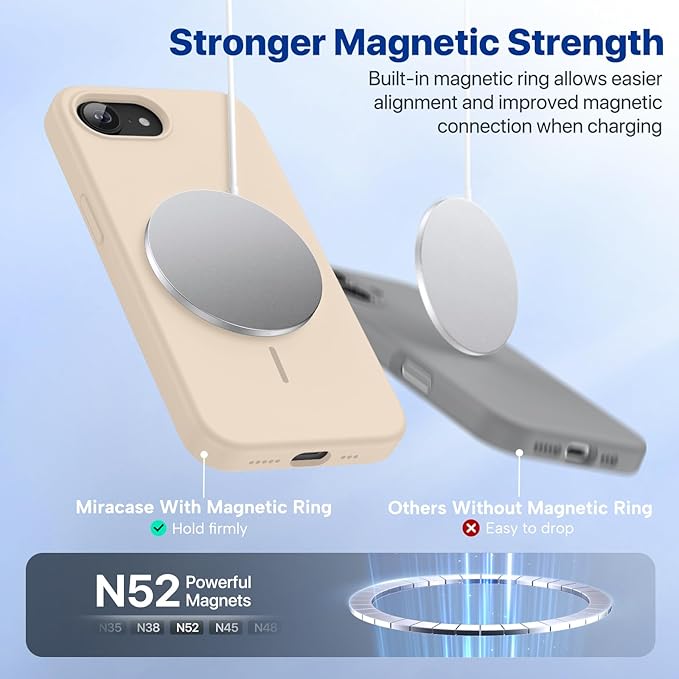 Miracase Magnetic for iPhone 17e Case & iPhone 16e Case, [Soft Anti-Scratch Microfiber Lining], Compatible with MagSafe, Silicone Shockproof Protection Phone Case for iPhone 17e/16e, Sand