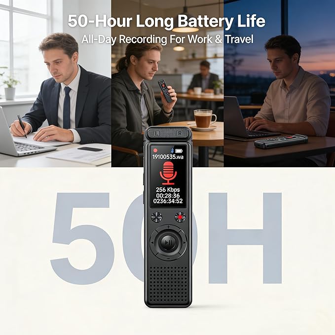 AI Voice Recorder, Transcribe & Summarize with AI, App Control, AI Note Taker for Meeting & Lecture, Support 152 Languages, Voice Activated Recorder with Playback, Black