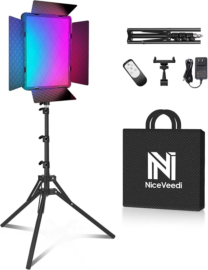 NiceVeedi 40W RGB Photography Lighting with 20 Effects, 360° Full Color/2700-6500K Studio Lights with Remote & Display, Lighting for Video Recording/Photography/Streaming/YouTube/TikTok/Content Creat