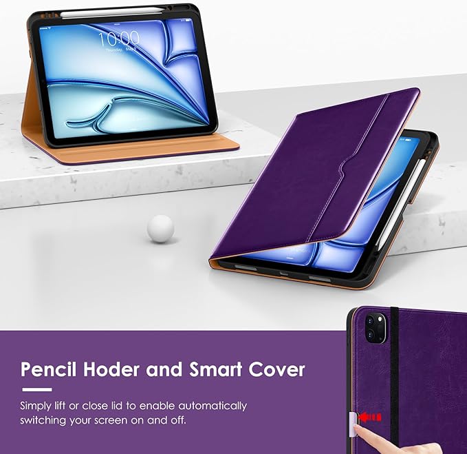VIKESI Case for iPad Air 13 inch (M4) 2026 / (M3) 2025 / (M2) 2024,Premium Leather Folio,Apple Pencil Holder,Auto Sleep/Wake,Stand Cover - Dark Purple