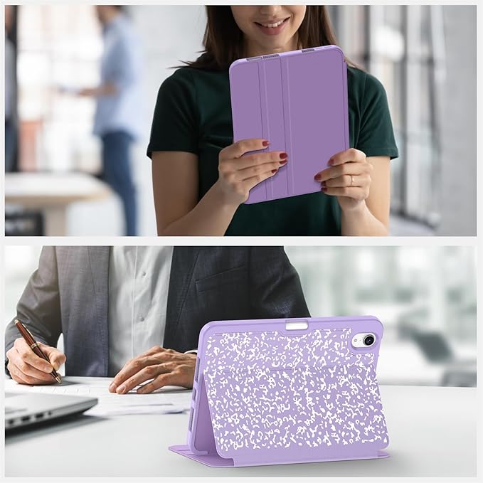 Supveco Case for iPad mini 7 (A17 Pro) 2024/iPad Mini 6 2021 8.3 Inch with Pencil Holder-[Auto Wake/Sleep],Slim Protective Case with Soft TPU Back Cover for iPad mini 7th/6th Generation-Lilac