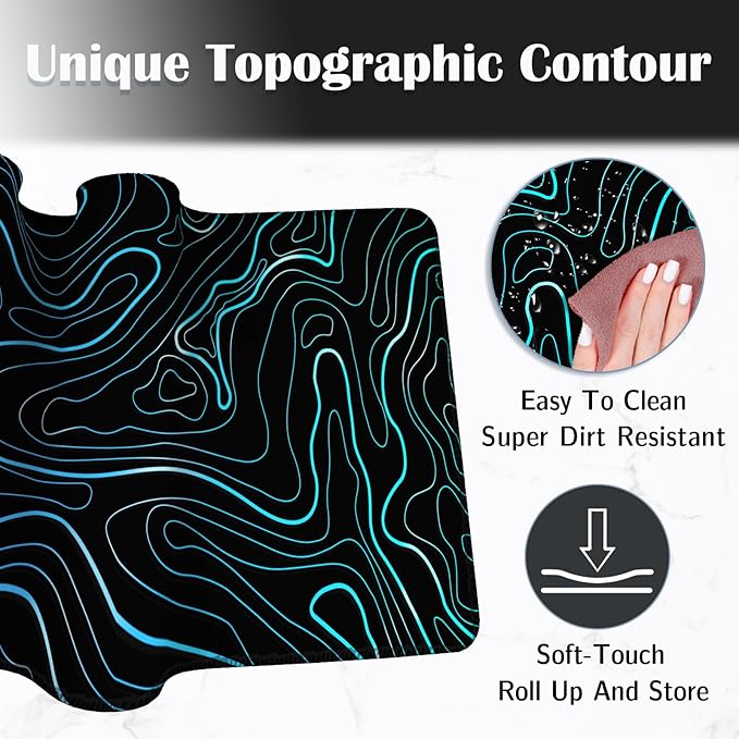UJoowalk Topographic Mouse Pad Large, Gaming Mouse Pad, XL Mousepad, Keyboard and Mouse Pad, Desk Mat, 31.5 x 11.8 in, Black White Minimalist Contour for Office