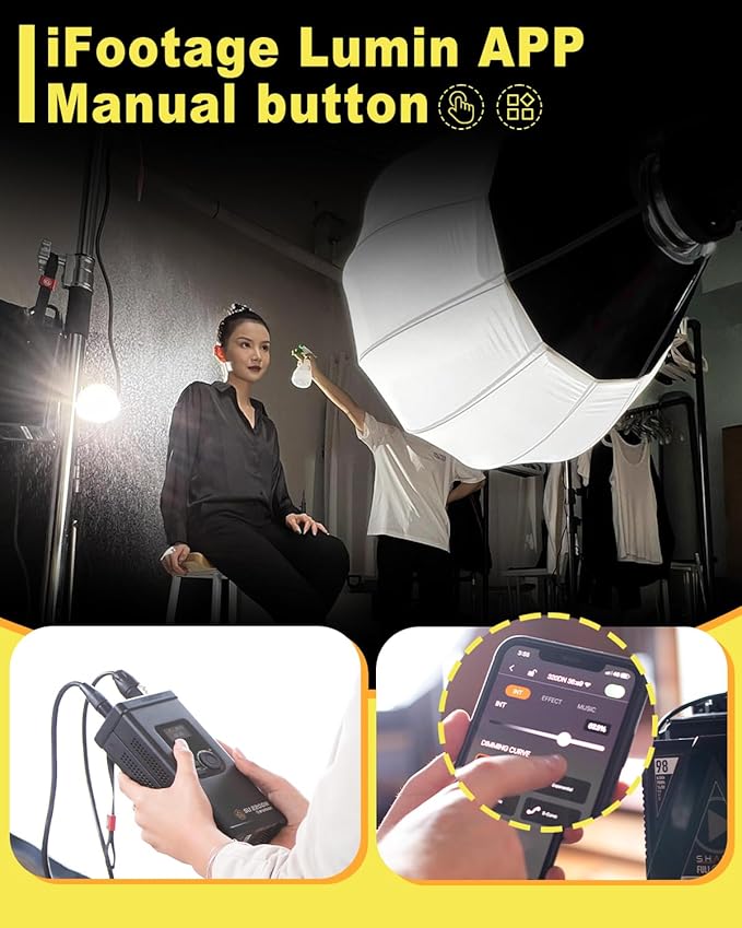IFOOTAGE 220DN Video Light,220W COB LED Light,Continuous Lighting for Photography,CRI 98,TLCI 99,42000Lux @1M,8 Lighting Effects,Silent Run,TM-30 Rf97 Rg100