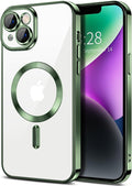Hython Magnetic Clear for iPhone 14 Plus Case with Camera Lens Protector [Compatible with MagSafe] Luxury Plating Edge Slim Soft TPU Cover Protective Phone Case for iPhone 14 Plus 6.7", Deep Green