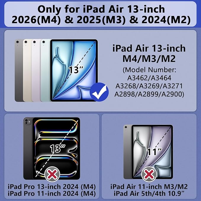 Grifobes Case for iPad Air 13-inch (M4/M3/M2) 2026/2025/2024, Heavy Duty Shockproof Rugged Protective Cover with Pencil Holder/Built-in Stand for i Pad Air 13" (Black+Red)