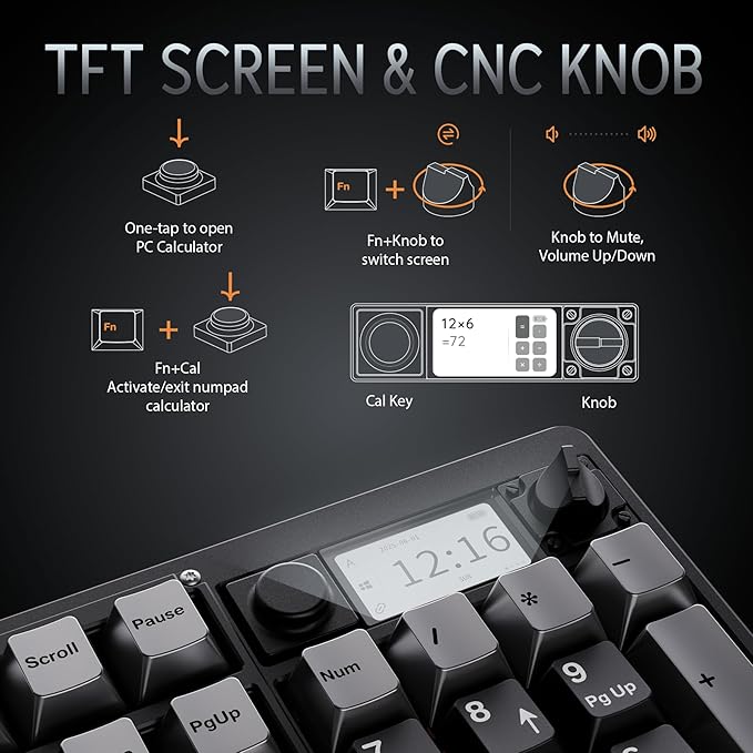 OOCTPK Wireless Mechanical Keyboard, Chilkey ND104 Gaming Keyboard with LCD Screen, 104% Hot Swappable Custom Keyboard with Knob, RGB Backlit, Bluetooth 5.4/2.4GHz/USB-C, Full-Aluminum, PC/Mac Support