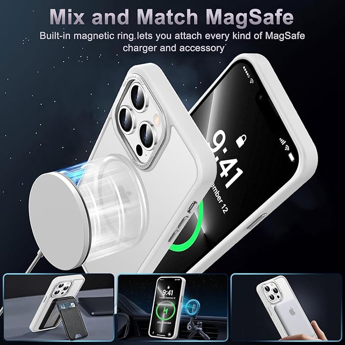 Newfuture Designed for iPhone 13 Pro Max Case with Magnetic [13 FT Military Drop Protection] [Compatible with Magsafe] Slim Translucent Matte Shockproof with Anti-Fingerprint Phone Case, Frosted White