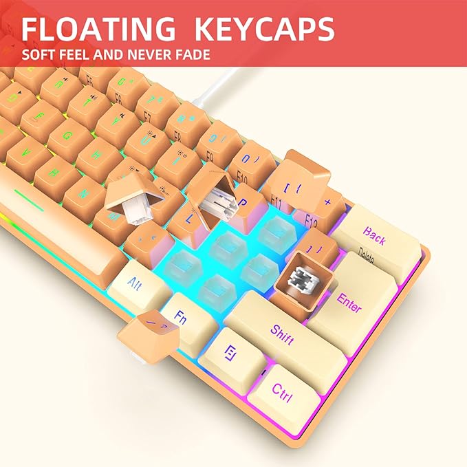Snpurdiri 60% Wired Gaming Keyboard, RGB Backlit Ultra-Compact Mini Gaming Keyboard for PC/Mac Gamer, Typist, Travel (Cream and Orange)
